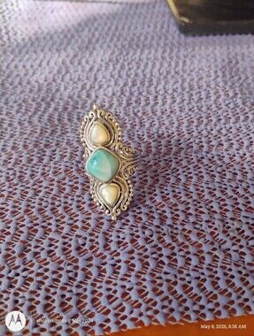 Turquoise and Cream Sterling Silver Women's Ring